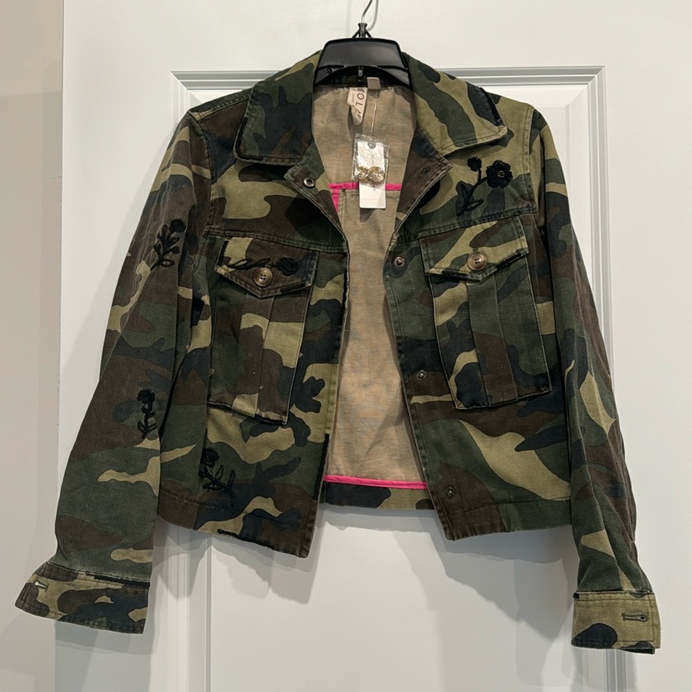 Anthropologie cropped camo jacket